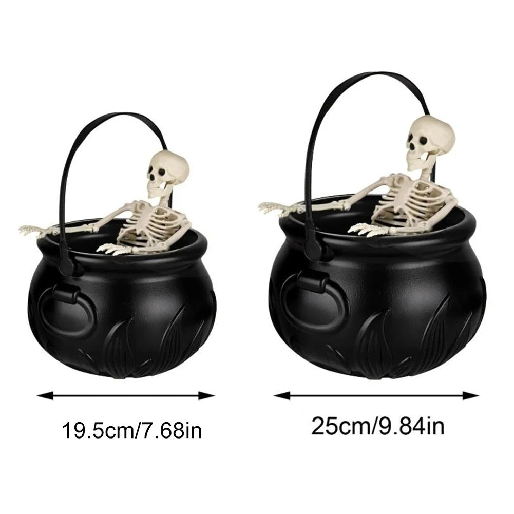 Halloween WitchCauldron with LED Light & Fog Mist Maker Skeleton Decor for Spooky Hocus Pocus Party
