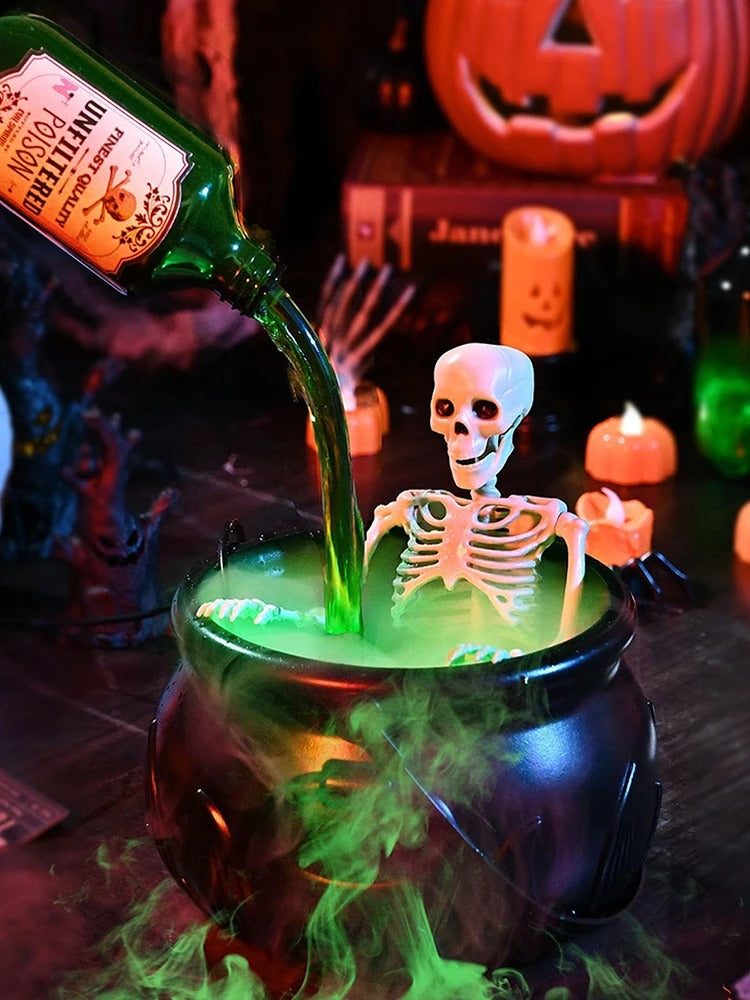 Halloween WitchCauldron with LED Light & Fog Mist Maker Skeleton Decor for Spooky Hocus Pocus Party
