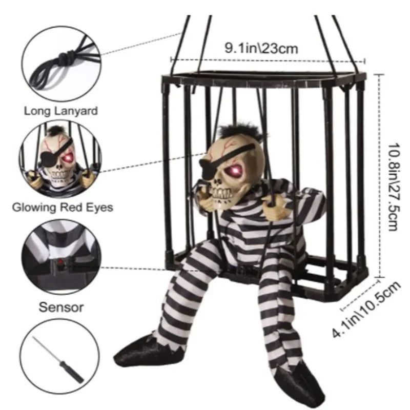 Prisoner Ghost In Cage Scary Skull Prop Electric Skeleton