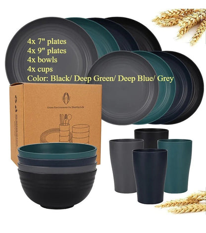 Dinnerware Sets Biodegradable Unbreakable Plates, Bowls, Cups Lightweight for Kitchen
