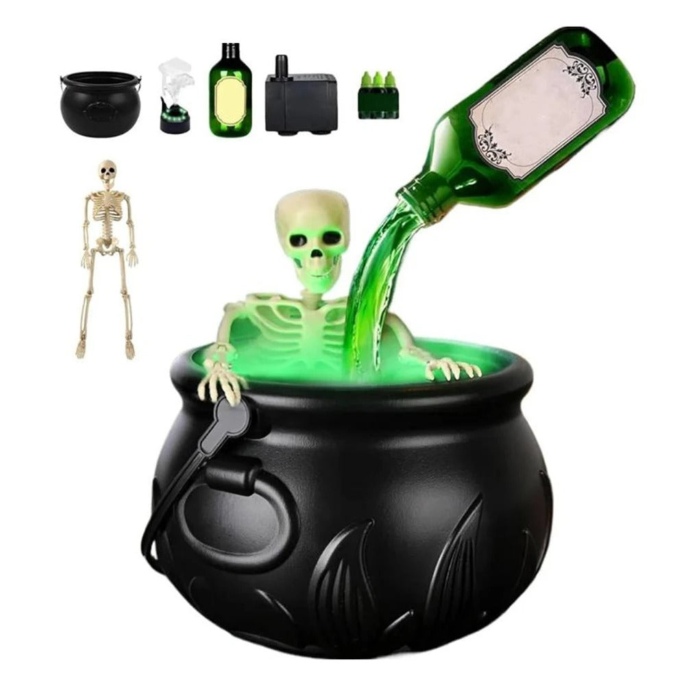 Halloween WitchCauldron with LED Light & Fog Mist Maker Skeleton Decor for Spooky Hocus Pocus Party
