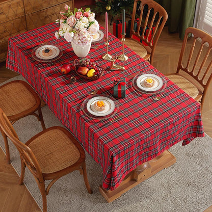Christmas Themed Checkered Tablecloth, Suitable For Holiday