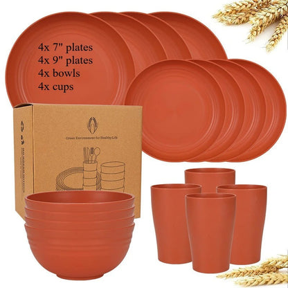 Dinnerware Sets Biodegradable Unbreakable Plates, Bowls, Cups Lightweight for Kitchen