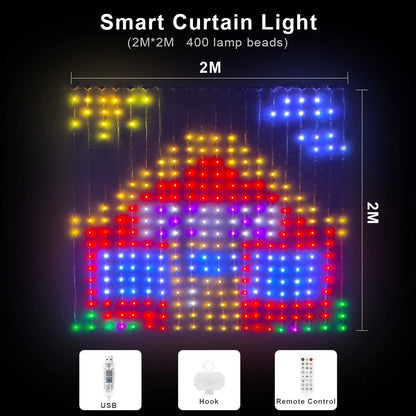 Curtain Lights 400 LED Twinkle Fairy String Light with APP Remote Control RGB Color
