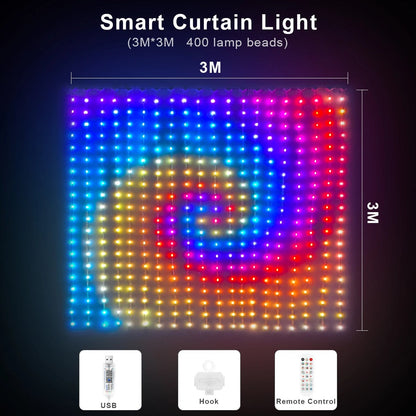 Curtain Lights 400 LED Twinkle Fairy String Light with APP Remote Control RGB Color