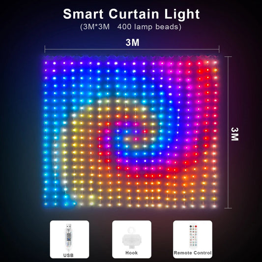 Curtain Lights 400 LED Twinkle Fairy String Light with APP Remote Control RGB Color