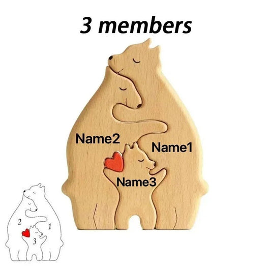 Art Wooden Bear Family Puzzle Personalized Name Custom