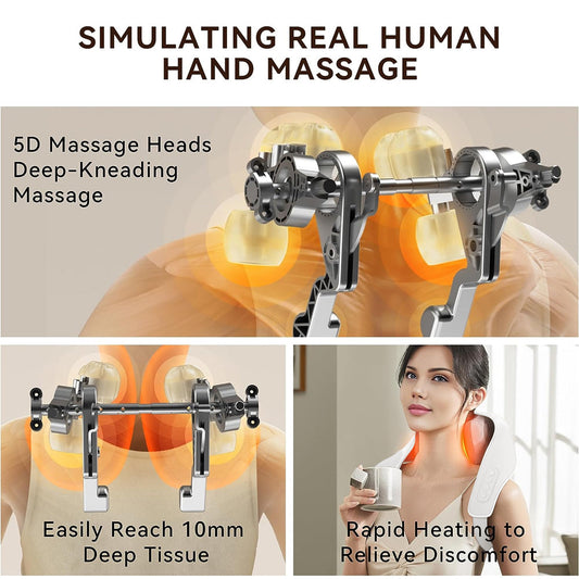 Shiatsu Neck and Back Massager with Soothing Heat Wireless Electric Deep Tissue 5D Kneading Massage Pillow Shoulder Leg Body