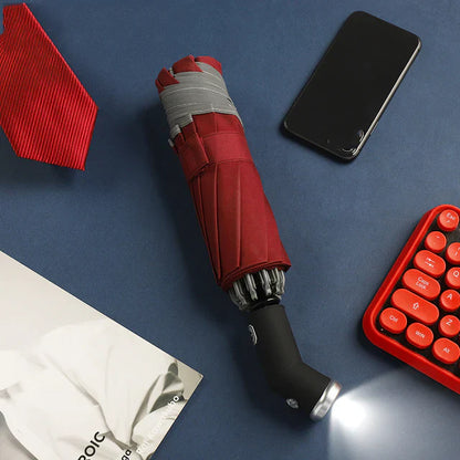 REFLECTIVE STRIPE REVERSE LED LIGHT AUTOMATIC UMBRELLA