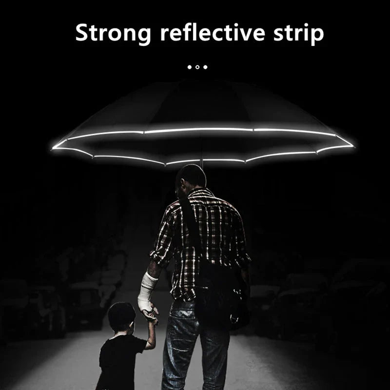 REFLECTIVE STRIPE REVERSE LED LIGHT AUTOMATIC UMBRELLA