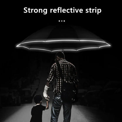 REFLECTIVE STRIPE REVERSE LED LIGHT AUTOMATIC UMBRELLA