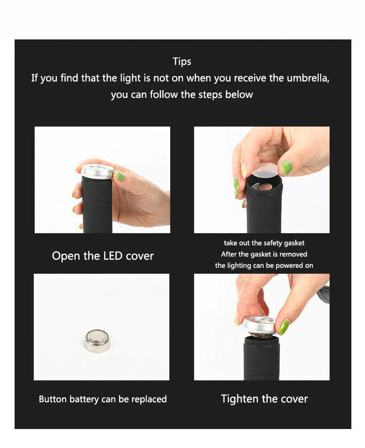 REFLECTIVE STRIPE REVERSE LED LIGHT AUTOMATIC UMBRELLA