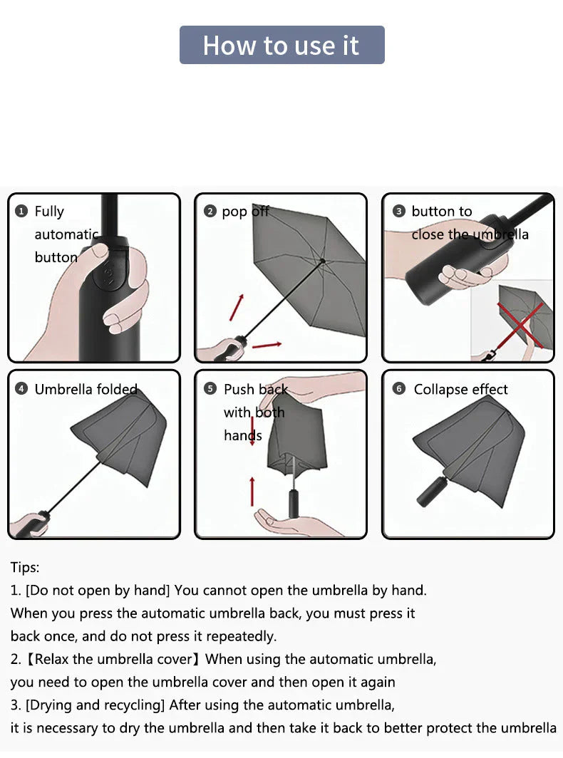 REFLECTIVE STRIPE REVERSE LED LIGHT AUTOMATIC UMBRELLA