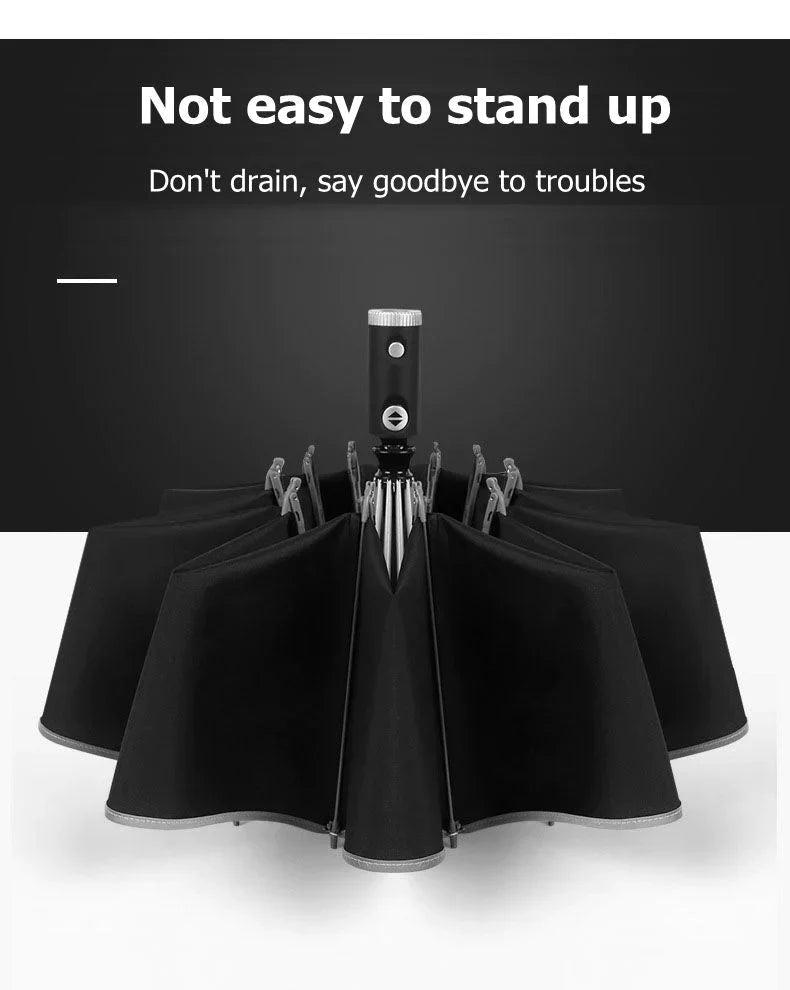 REFLECTIVE STRIPE REVERSE LED LIGHT AUTOMATIC UMBRELLA