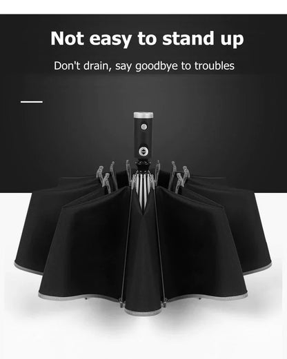 REFLECTIVE STRIPE REVERSE LED LIGHT AUTOMATIC UMBRELLA