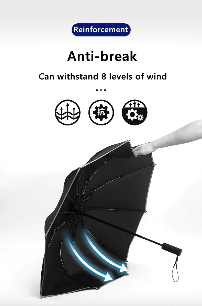 REFLECTIVE STRIPE REVERSE LED LIGHT AUTOMATIC UMBRELLA
