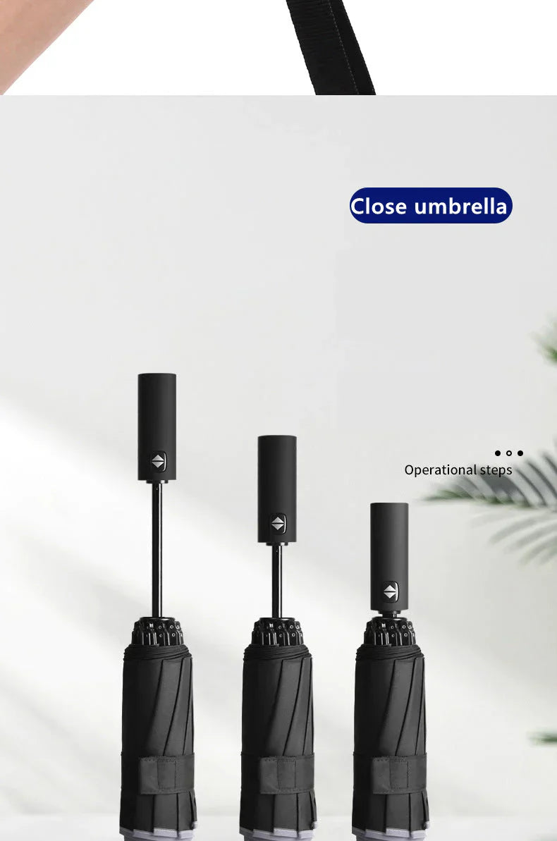 REFLECTIVE STRIPE REVERSE LED LIGHT AUTOMATIC UMBRELLA