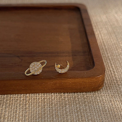 Zircon Star Moon Mini Earrings for Women Cute Korean Planet Asymmetric Ear Studs Piercing Earrings Jewelry Gifts