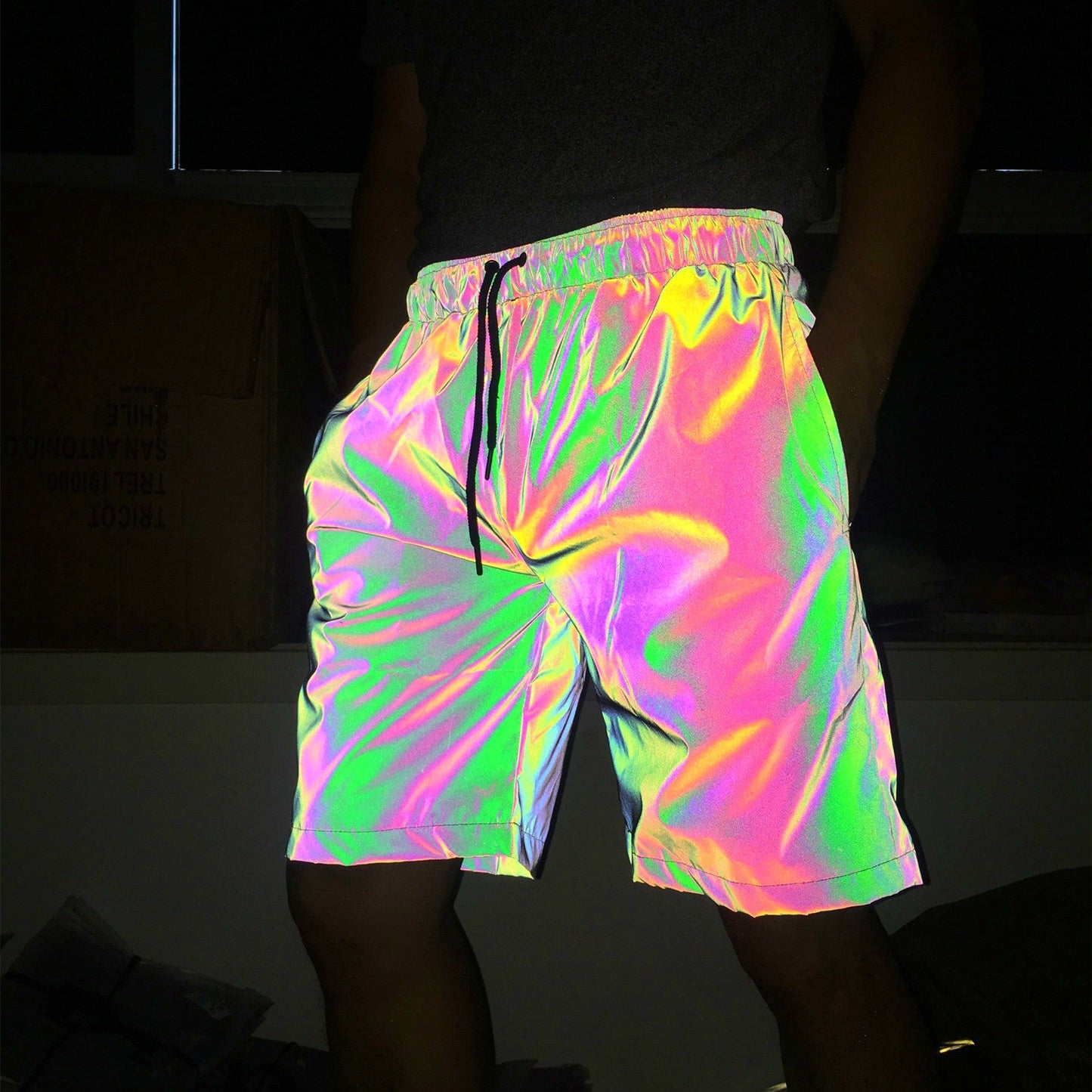 Rainbow Color Reflective Hip Hop Shorts