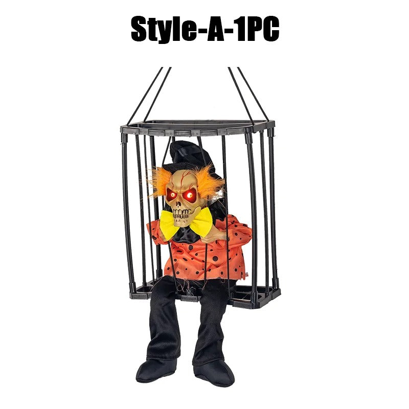 Prisoner Ghost In Cage Scary Skull Prop Electric Skeleton