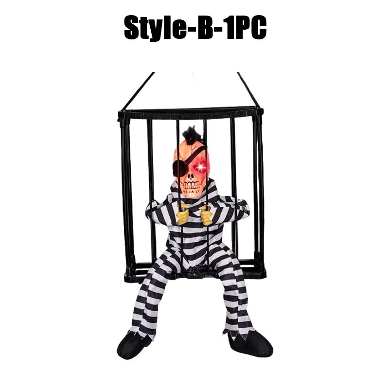 Prisoner Ghost In Cage Scary Skull Prop Electric Skeleton
