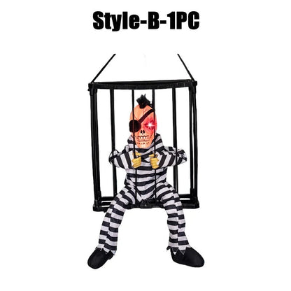Prisoner Ghost In Cage Scary Skull Prop Electric Skeleton