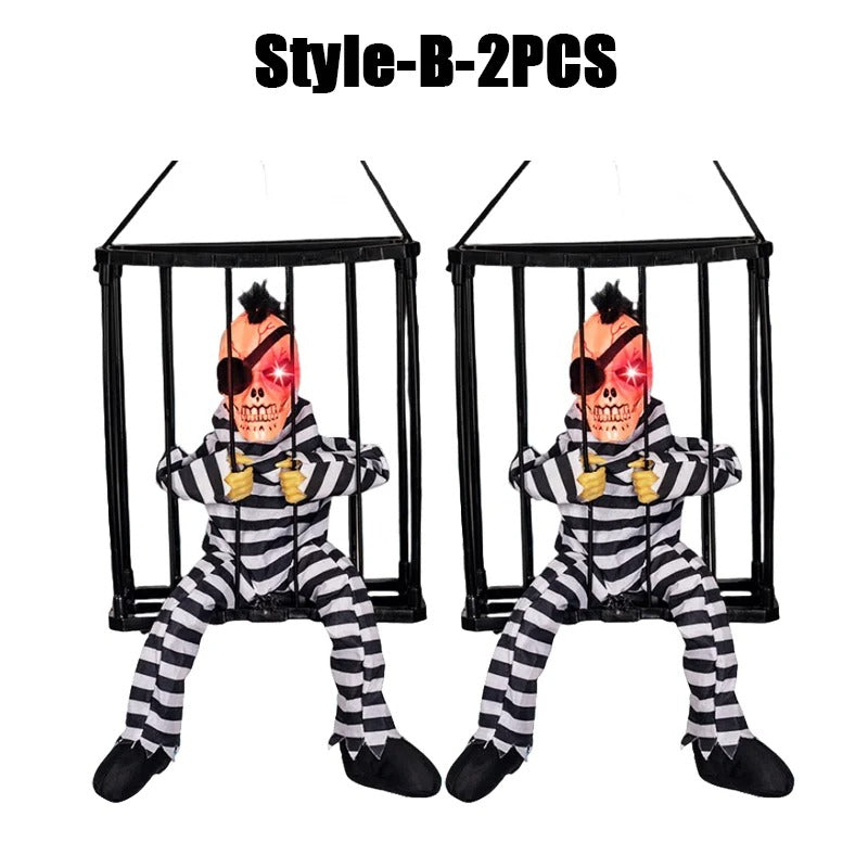 Prisoner Ghost In Cage Scary Skull Prop Electric Skeleton