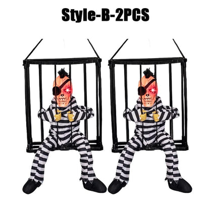 Prisoner Ghost In Cage Scary Skull Prop Electric Skeleton