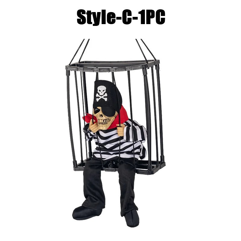Prisoner Ghost In Cage Scary Skull Prop Electric Skeleton