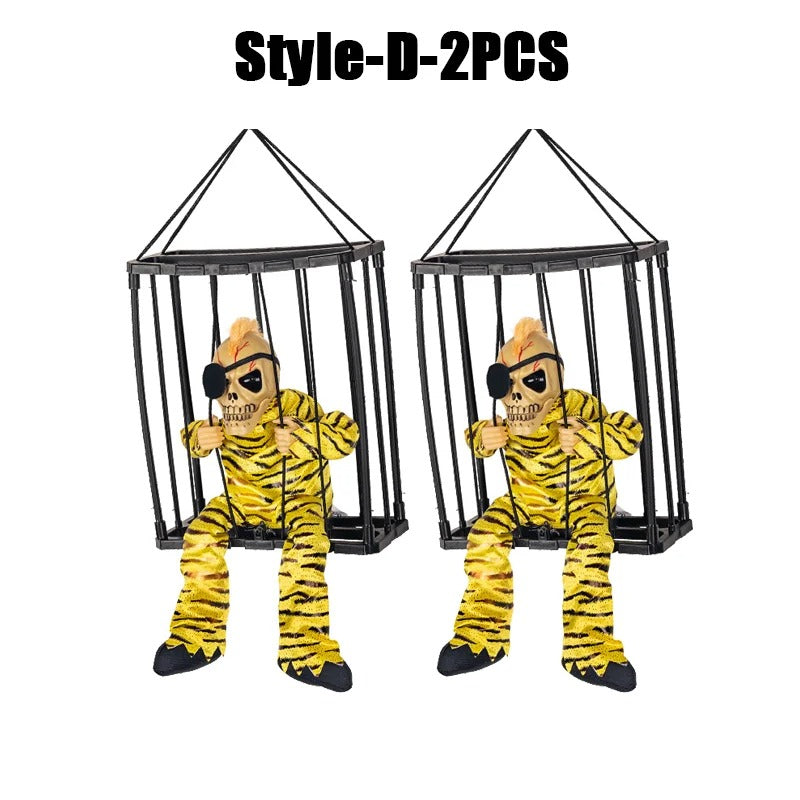 Prisoner Ghost In Cage Scary Skull Prop Electric Skeleton
